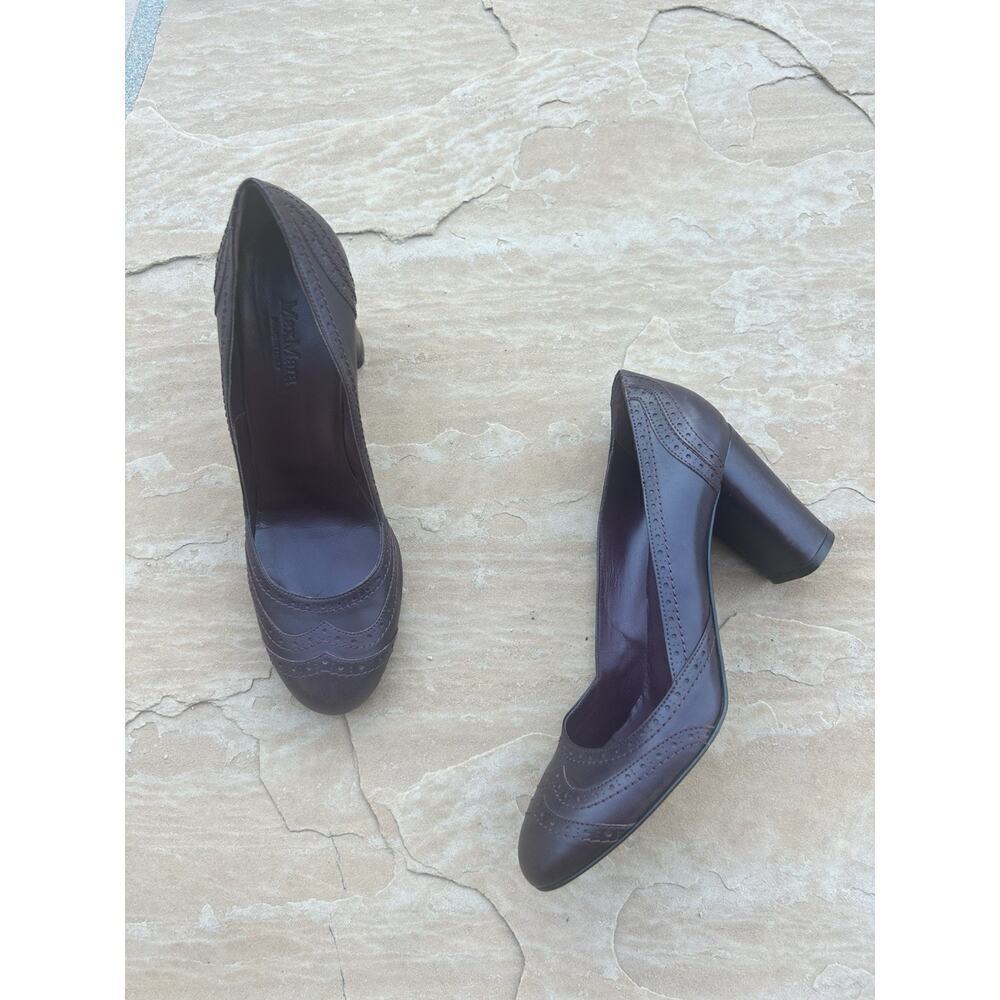 Max Mara Burgundy Mary Jane Heel Leather Sz 40 LH